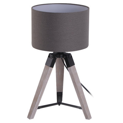 10 In. Grey Industrial Task And Reading Desk Lamp With Wooden Base And Velvet Drum Shade