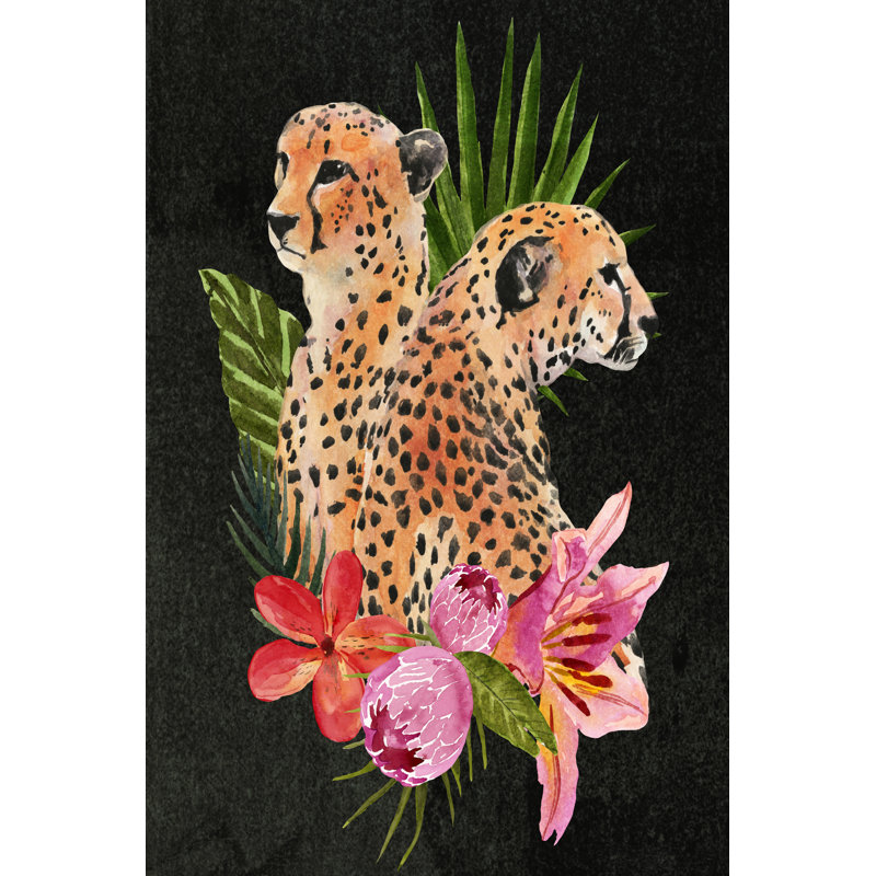 Cheetah Bouquet I by Annie Warren - Painting, 122cm H x 81cm W, Black Floater Framed