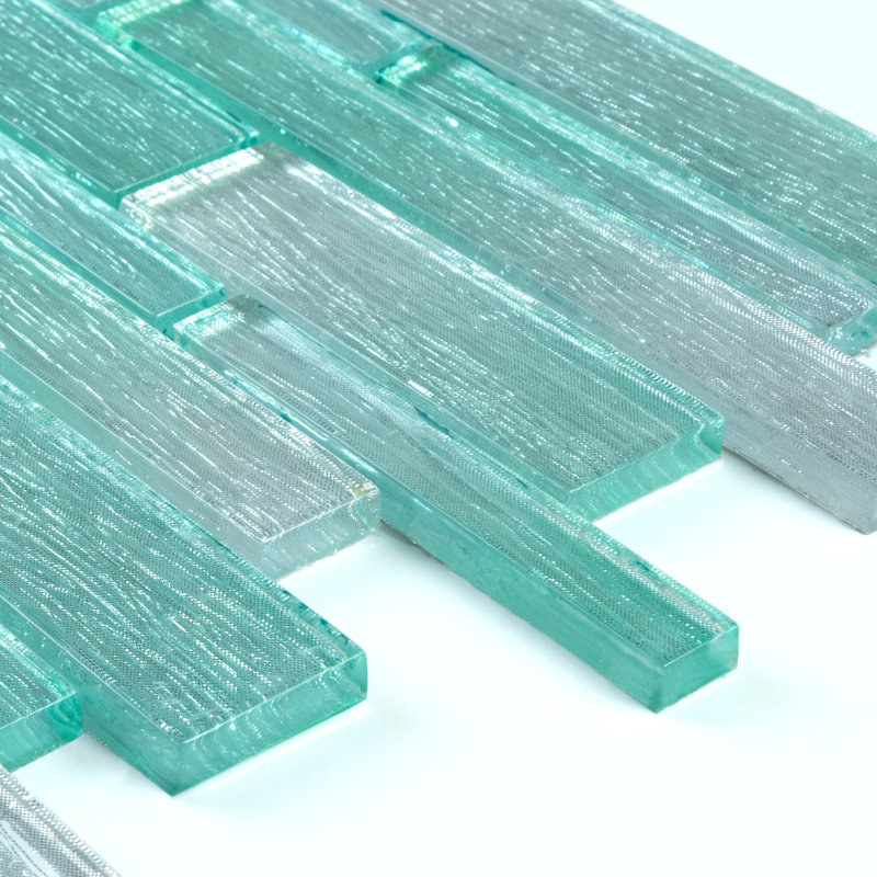 Carrelage mosaïque en verre de taille aléatoire, Argent / Bleu turquoise