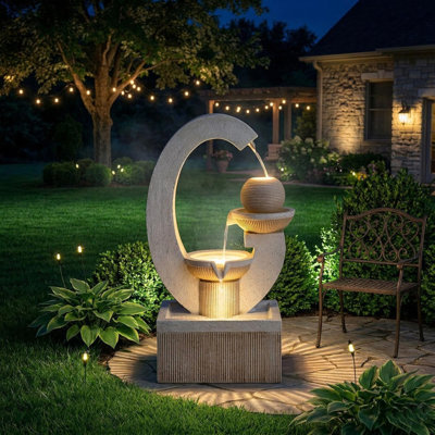 Fontaine de jardin d'extérieur en résine 31 po H 31 po avec lumière DEL de conception contemporaine pour jardin, patio, terrasse, porche, cour et décor à la maison
