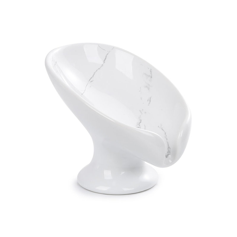 Porte-savon pour salle de bain avec drain en céramique, drain en forme de feuille, décor de porcelaine en marbre, sans ventouse