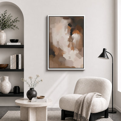 Abstrait coloré, coups de pinceau, aquarelle brune, minimalisme contemporain nordique, neutre, décoration murale sur toile