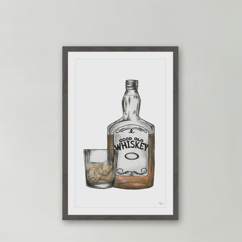 « good old whiskey », reproduction de dessin encadrée, H 36 po x l 24 po x P 1,5 po
