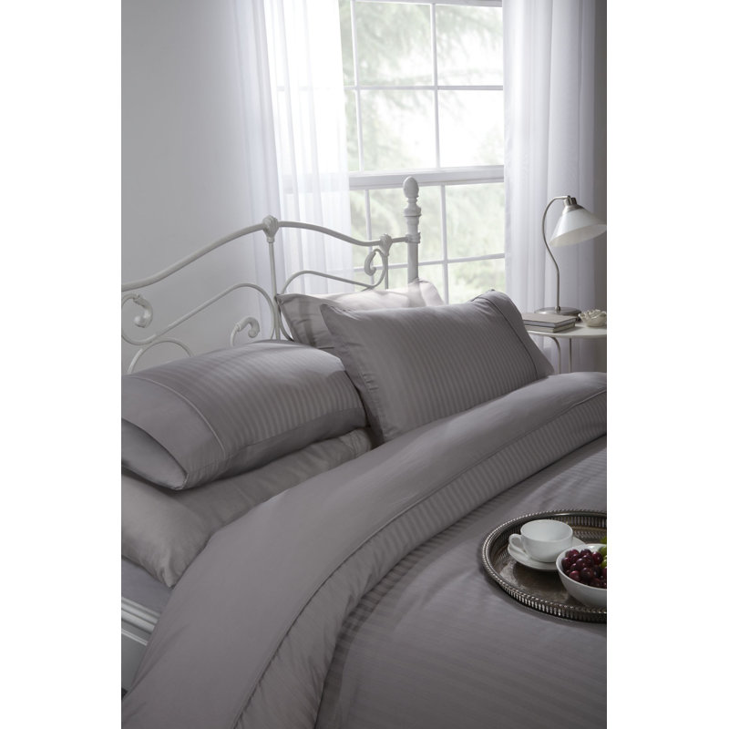 Satin Striped Duvet Cover Set with Pillow Shams Included, King Duvet Cover + 2 Standard Pillowcases, Grey