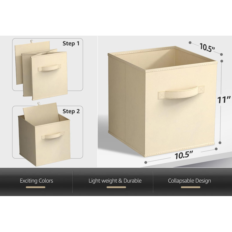 Sorbus 11 Inch Foldable Fabric Storage Cube Bin with Handle - for Organizing Home, Closet, Bedroom, Playroom, and More, Single, Beige