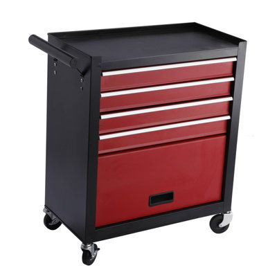 Boîte à outils roulante à quatre tiroirs, chariot à outils avec 4 roulettes et tiroirs, armoire de rangement mobile amovible de grande capacité pour les ateliers, les garages, les salles d'entretien et les mécaniciens