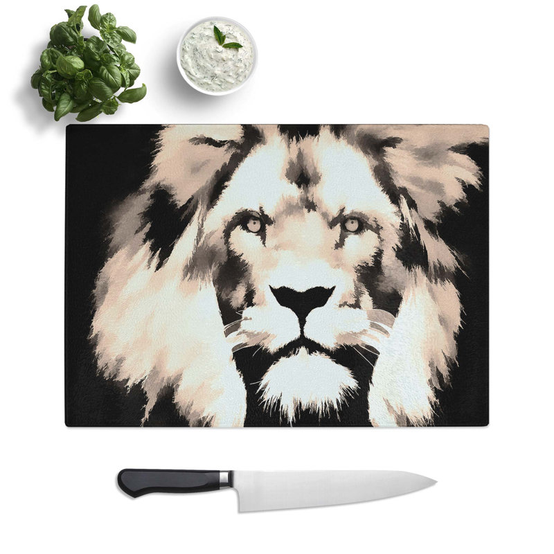 Glass Lion in Abstract Chopping Board, 39 cm W x 28.5 cm L