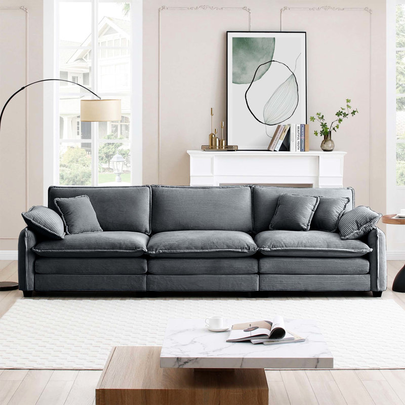 Velours côtelé gris pour 3 personnes - Un mélange parfait de style et de confort, tissu doux, design ergonomique, différents types de pièces, emplacements de sièges, solution confortable élégante, mousse à mémoire de forme à double couche,