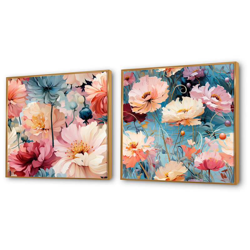 Lisieux - ensemble de 2 reproductions d'art sur toile florales, Encadrement doré, H 16 po x l 33 po x P 1 po