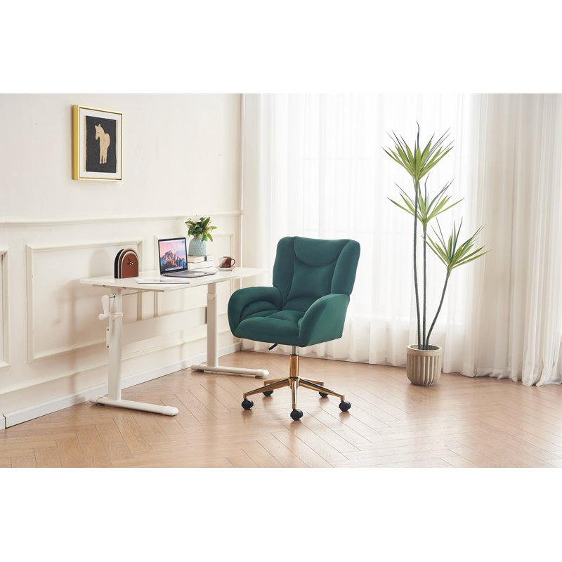 Chaise de bureau pivotante en velours avec base en métal, Velours vert