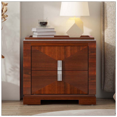 Mid-Century Modern Nightstand with Diamond-Shaped Drawers