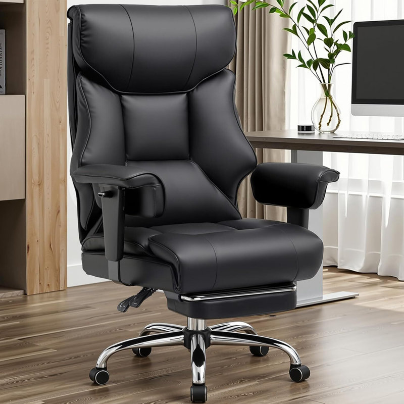 Big And Tall Office Chair 400Lbs High Back Leather Executive Chair With Ergonomic Lumbar Support & Pocket Spring Cushion For Lower Back Pain Relief, Computer Gaming Chair With Foot Rest