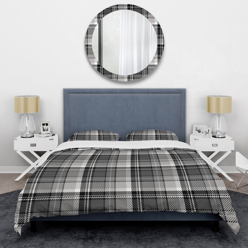Duvet Cover - White And Black Checked Tartan Plaid, King Duvet Cover + 2 King Shams
