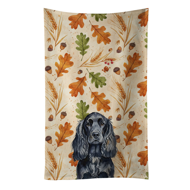 Black English Cocker Spaniel Heirloom Fall Kitchen Towel, Black English Cocker Spaniel