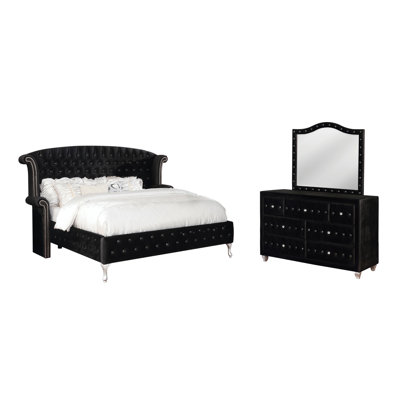 Mikrut 3-Piece Upholstered Bedroom Set with Dresser and Mirror