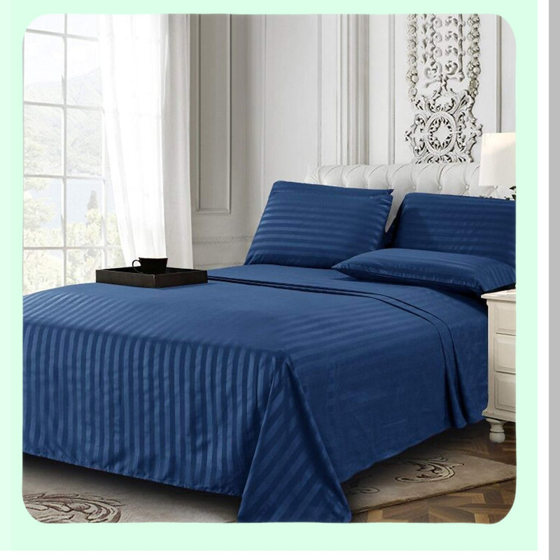 Sapphire Blue Luxury Dobby Stripe Microfiber Bedding Set - 1500 Thread Count Softness, Wrinkle & Fade Resistant - Queen Size 6-Piece Set