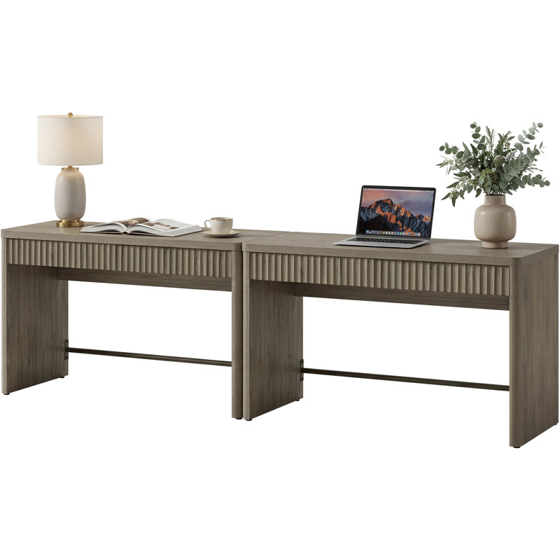 2 bureaux modernes cannelés l 48,86 po avec 2 tiroirs de rangement cachés, Gris