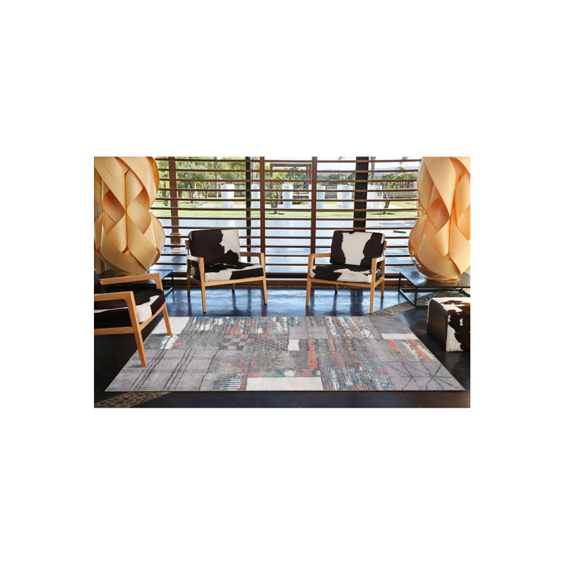 Tapis gris tissé lavable, Rectangle 4 pi 8 po x 6 pi 7 po