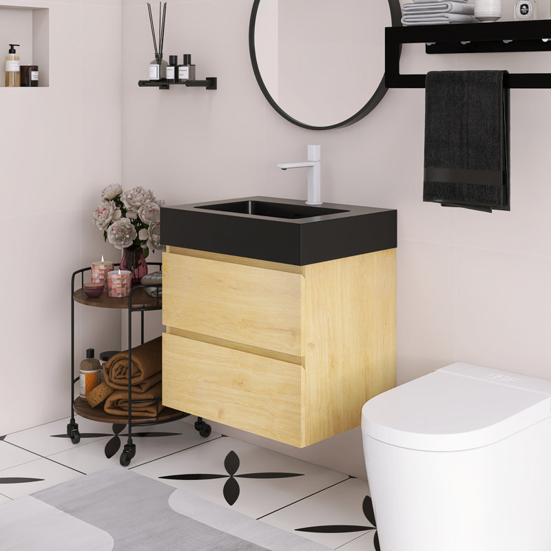 Meuble-lavabo mural 24 po avec lavabo, Noir, Jaune