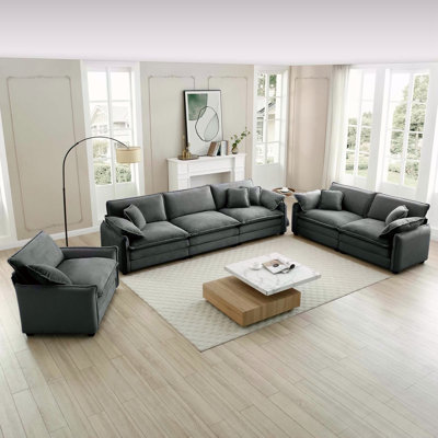3 Piece  Comfortable Oversized Sectional Sofa, One Single Sofa And One 2-Seater Sofa And One 3-Seater Sofa ,Grey Corduroy Deep Seat Sofa