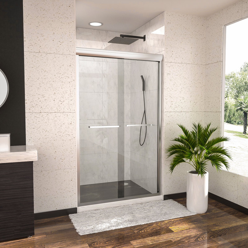 Cabine de douche coulissante demi-cadre l 76 po x H 76 po, 3/8 po (8 mm), chrome