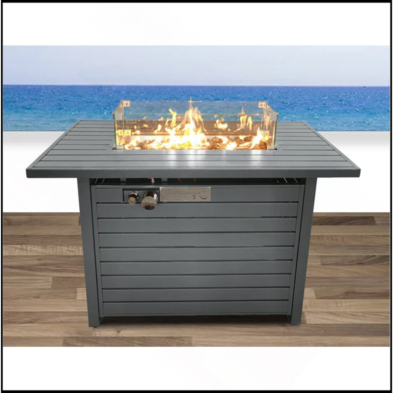 25'' H X 42'' W Steel Propane Outdoor Fire Pit Table With Lid