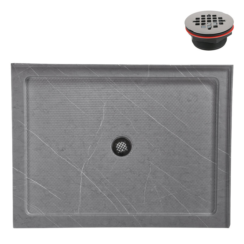 Streamline 48 in. x 36 in. Corner Acrylic Shower Base in Matte Grey with Center Drain, Drain Included, Center, Matte Gray