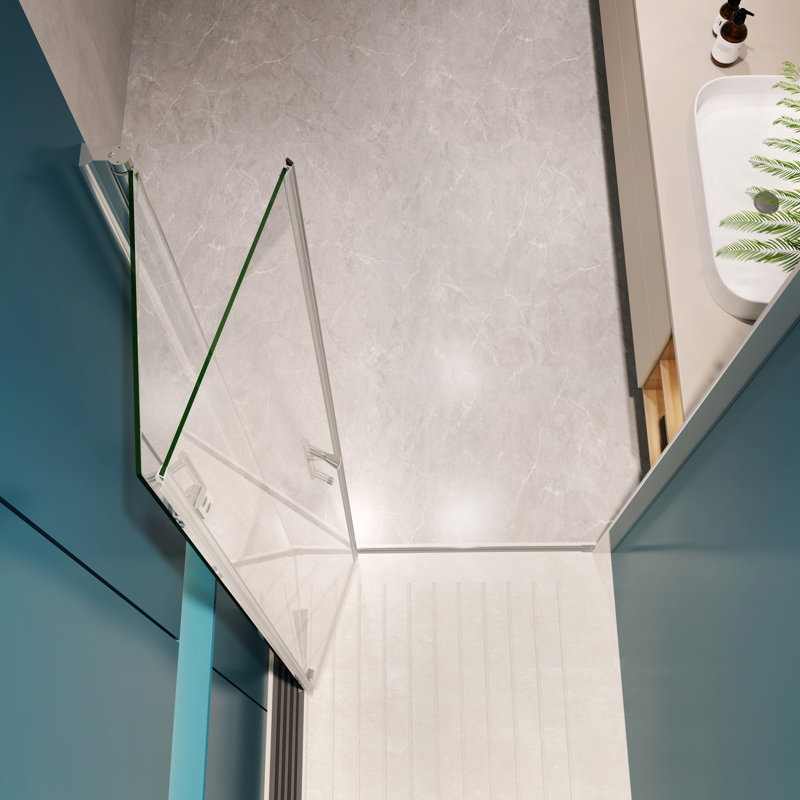 Adjustable Pivot Shower Door - 1/4" Tempered Glass, 8" Handle, Bathroom With Glass 30-31 3/8" Wide,, Stainless Steel