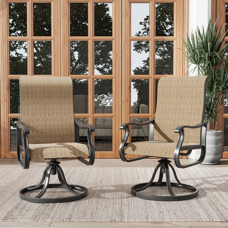 Ensemble de 2 fauteuils de patio pivotants à dossier haut Avionce, Brun