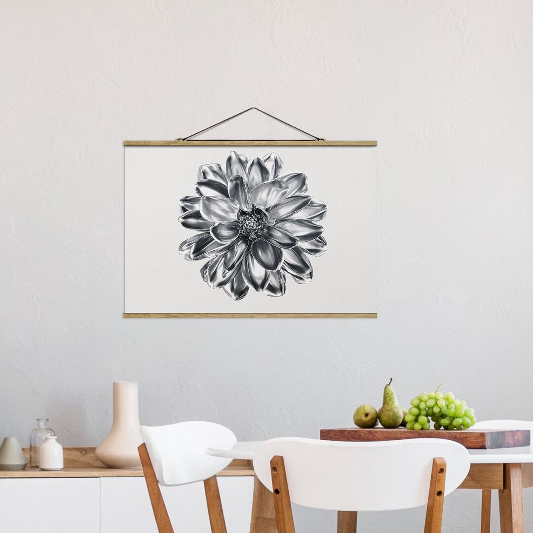 Stoffbild Dahlia Flower Silver Metallic