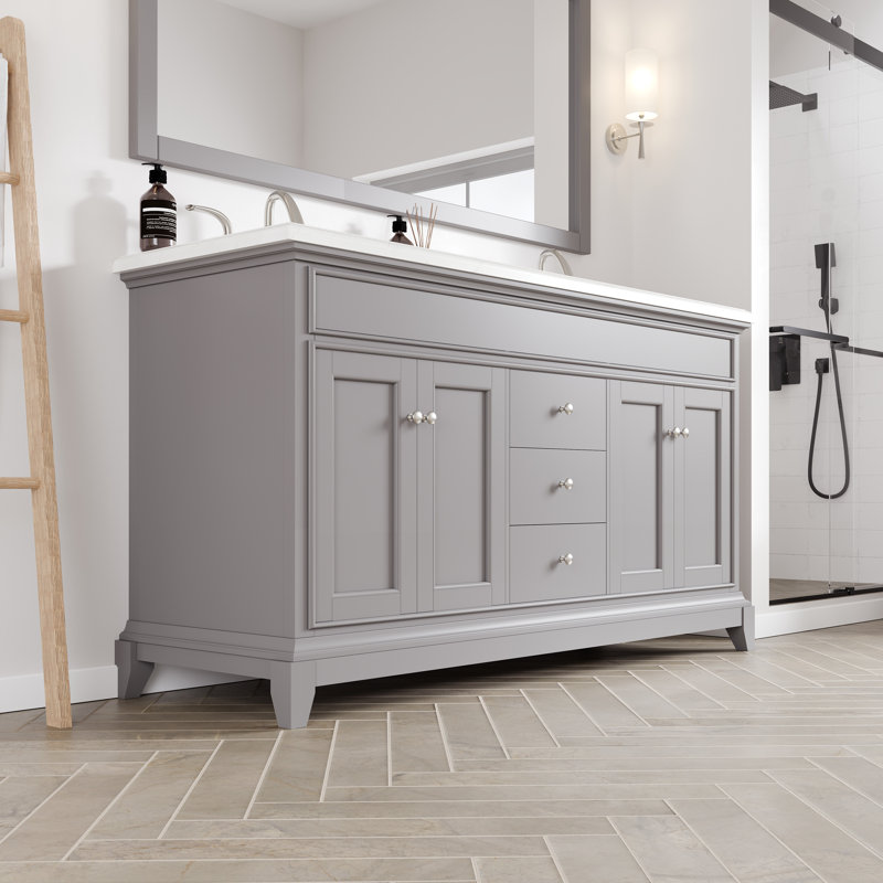Ensemble de meuble-lavabo double 60 po Elite Stamford, Gris
