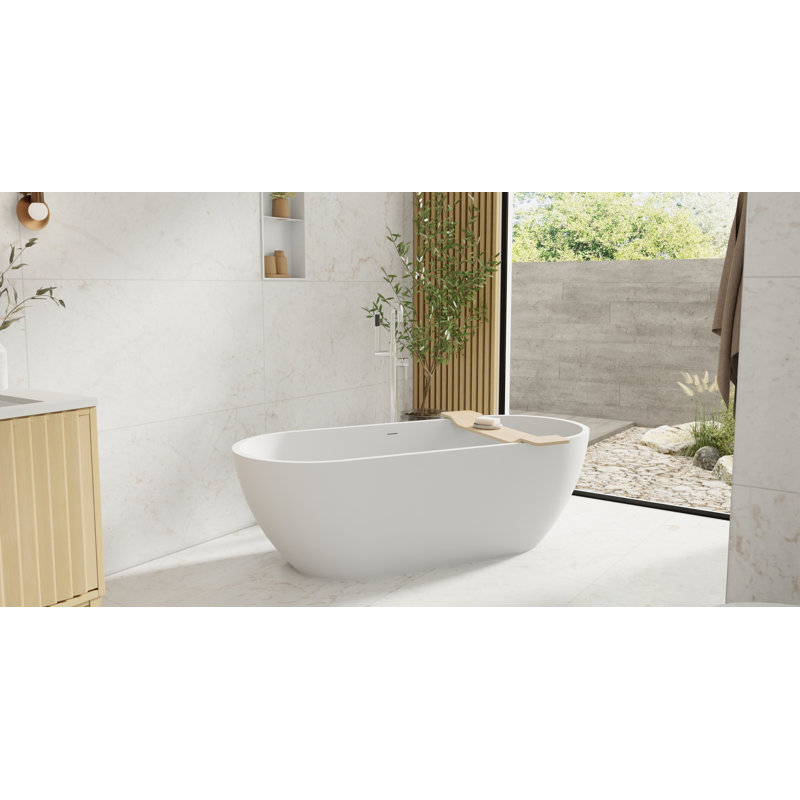 Baignoire autoportante en résine mate avec trop-plein et drain 66,6 po x 27,5 po Badeloft BW-02-L-M, Blanc mat
