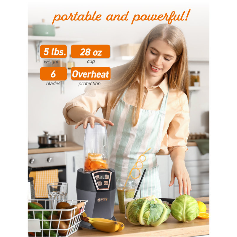 COMMERCIAL CHEF Personal Blender with 6 Stainless Steel Blades, LED Display