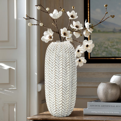 Modern Geometric Pattern Polyresin 17-Inch Tall Cylinder Vase
