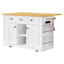 Îlot de cuisine blanc de 53 po avec 2 tabourets de bar, une centrale électrique, un côté ouvert, un abattant et un rangement multifonctionnel à 5 roulettes, une porte de rangement interne, 3 tiroirs-146654235-146654439
