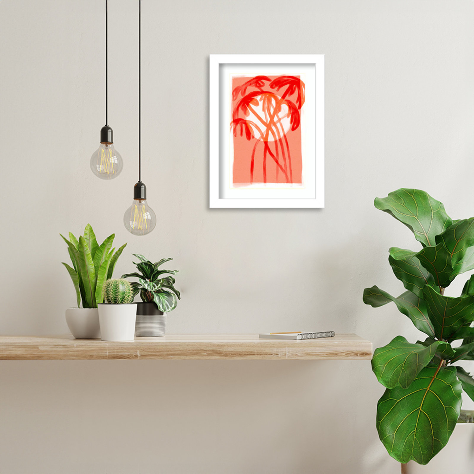 Galya "Palms at Sunset" Print by Treechild, White, 13" H x 10" W