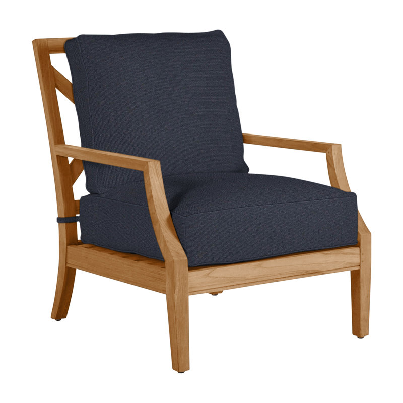 Haley Teak Patio Chair with Cushions, Linen Navy, Natural Teak, No welt + Standard fill