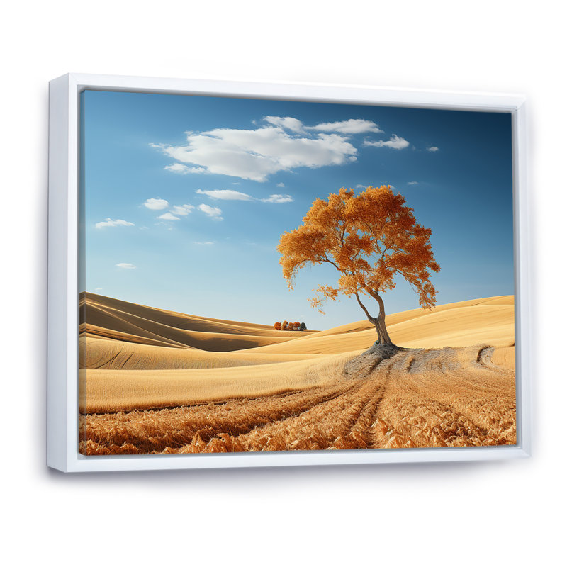 " Countryside Tree Meadow Charm ", White Floater Framed, 34" H x 44" W x 1.5" D