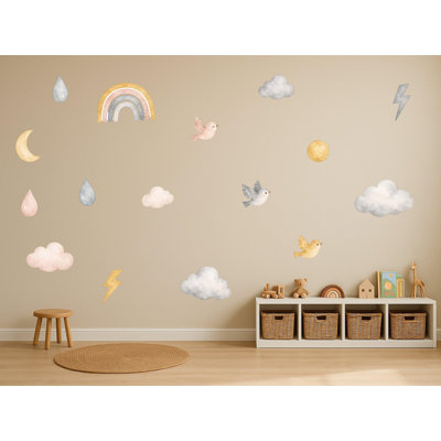 Cloud And Sky Wall Decals, Set of 16 Peel and Stick Nursery Wall Stickers, Satin Finish Removable Kids Room Wall Art, 59"W x 59"H (150 x 150 cm)