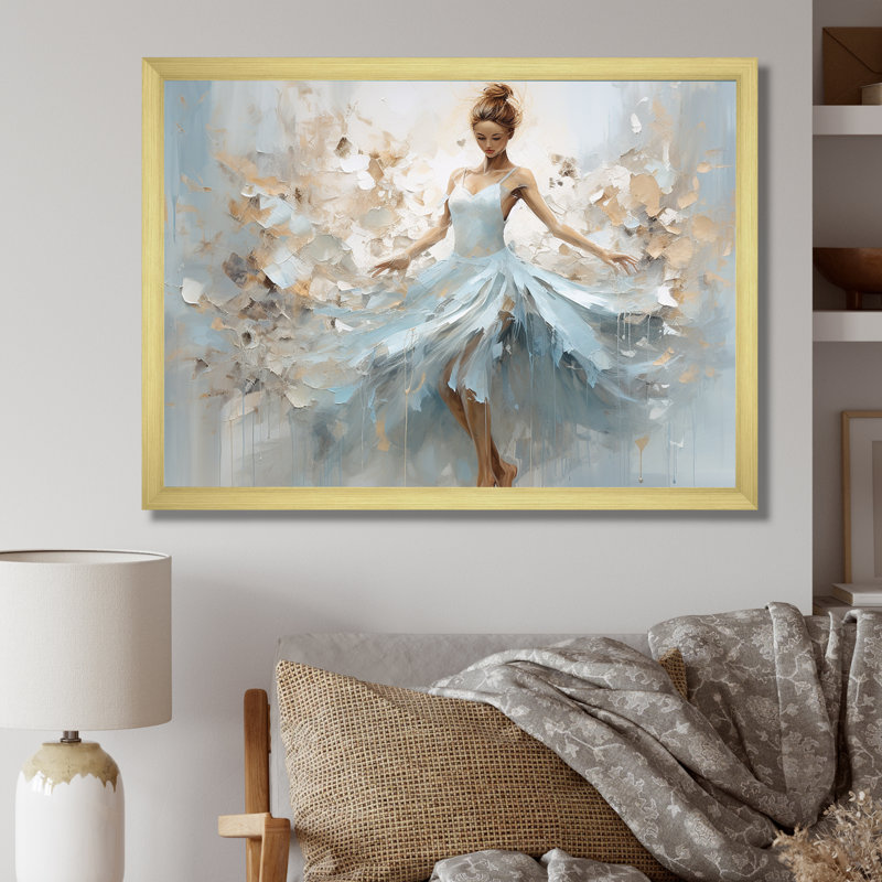 «Blue Gold Minimalisme Ballerina», impression sur toile encadrée de ballet, H 24 po x l 32 po x P 1 po, Cadre doré