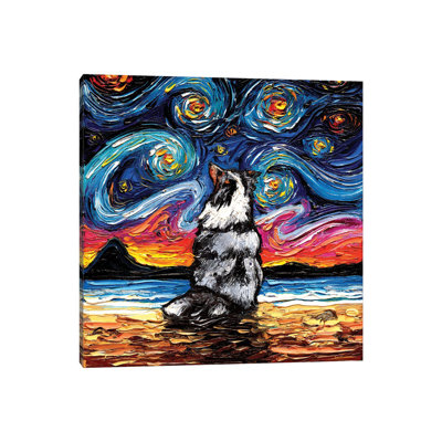 Merle Shetland Sheepdog Night by Aja Trier - Wrapped Canvas Print