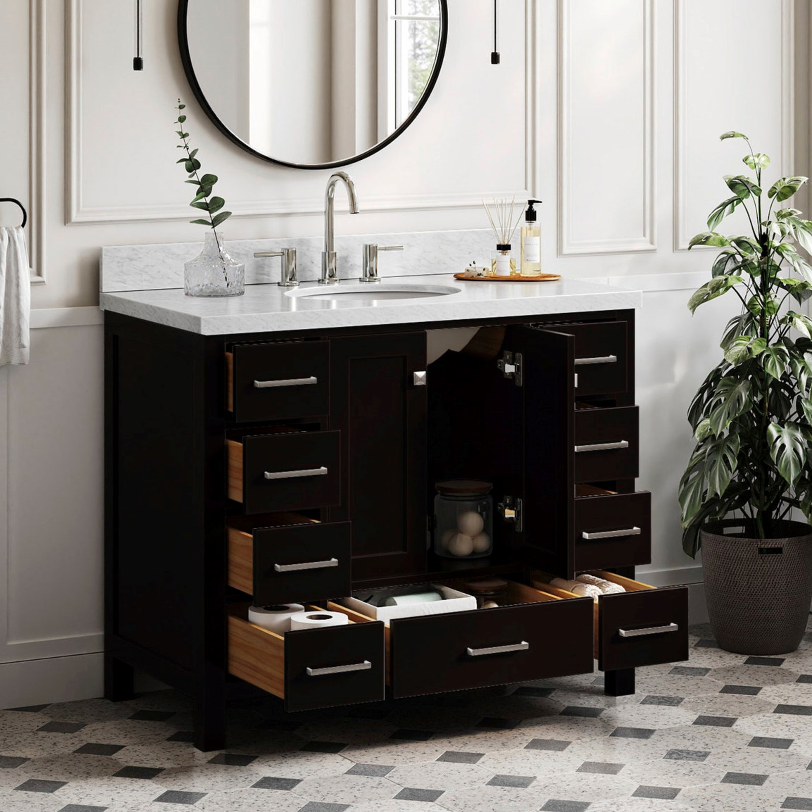 Cambridge 43'' Single Bathroom Vanity, Oval, Espresso / Brushed Nickel