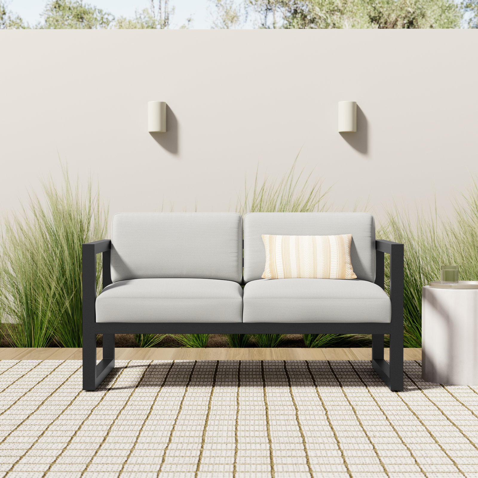 Smith 58" Sunbrella® Patio Loveseat, Canvas Natural, Black