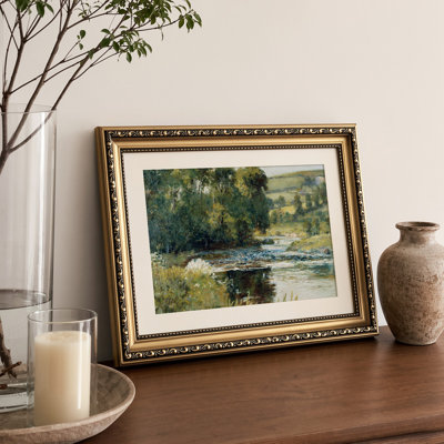 Art mural encadré doré rétro, peintures rétro Nature Streamside, œuvre d'art sur toile avec cadre antique, décoration murale victorienne pour salon, galerie, 13 x 16 pouces