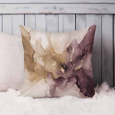 Abstract Fluid Symphony - Mauve Plum, Beige,  Marble Geode Modern Throw Pillow Cover