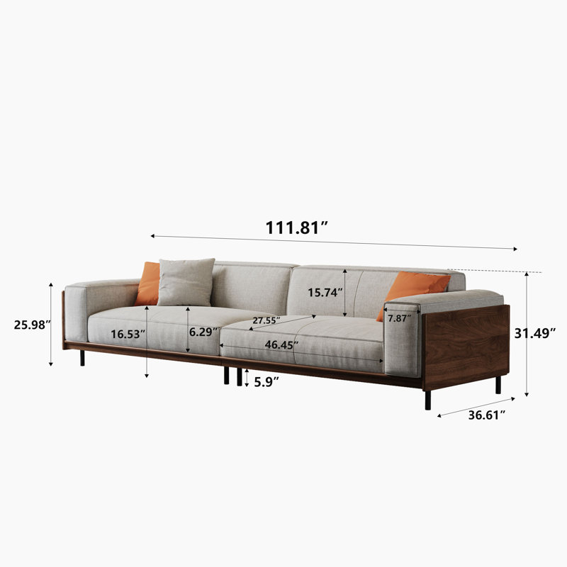 Nyair 111.8'' Square Arms  Compliant Sofa，Solid Wood Frame Couch