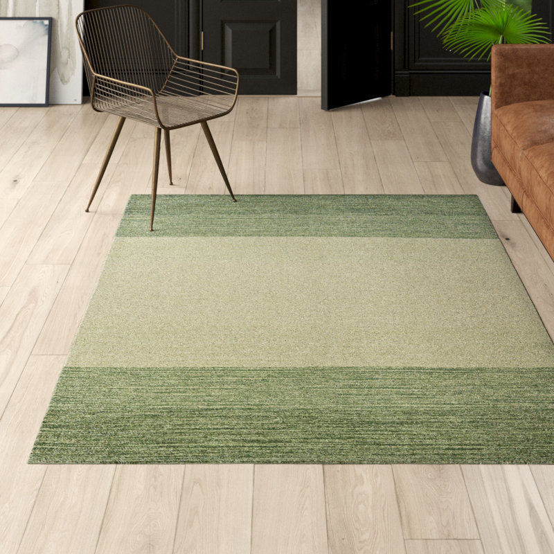 Temme Hand Woven Cotton Area Rug, Rectangle 5' x 7'6", Beige/Green Striped