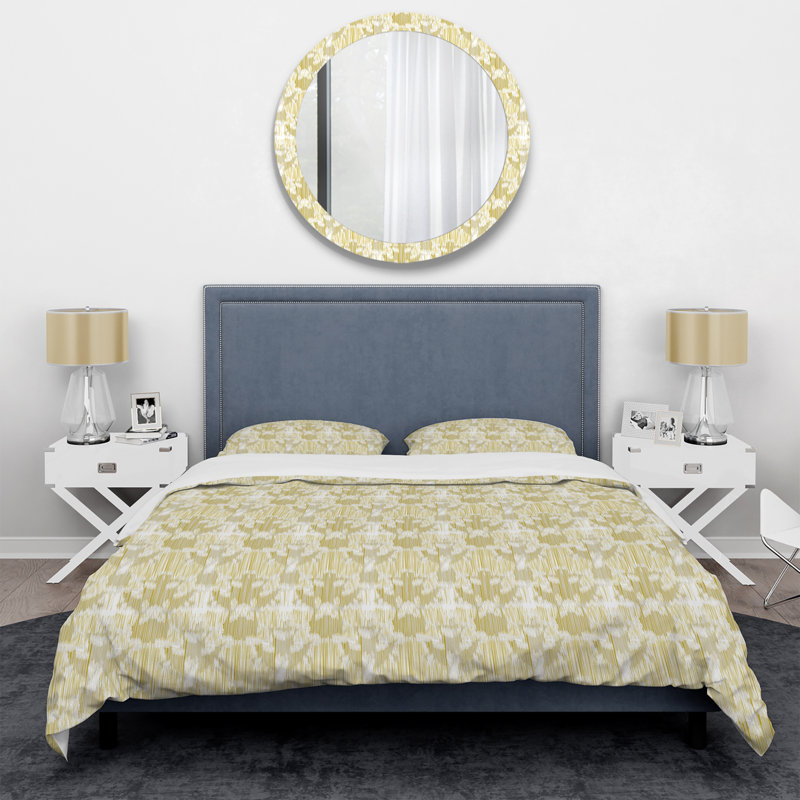 Ensemble de housse de couette à motif ikat doré, Housse de couette simple + 1 taie décorative stan