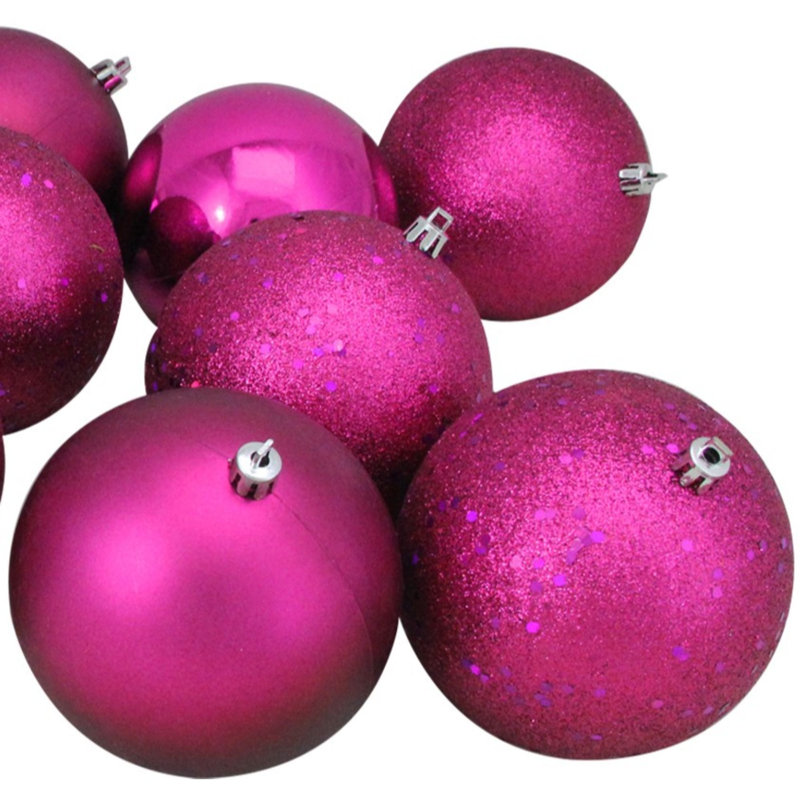 Boules de Noël incassables à 4 finitions 4 po (100 mm), Rose magenta clair