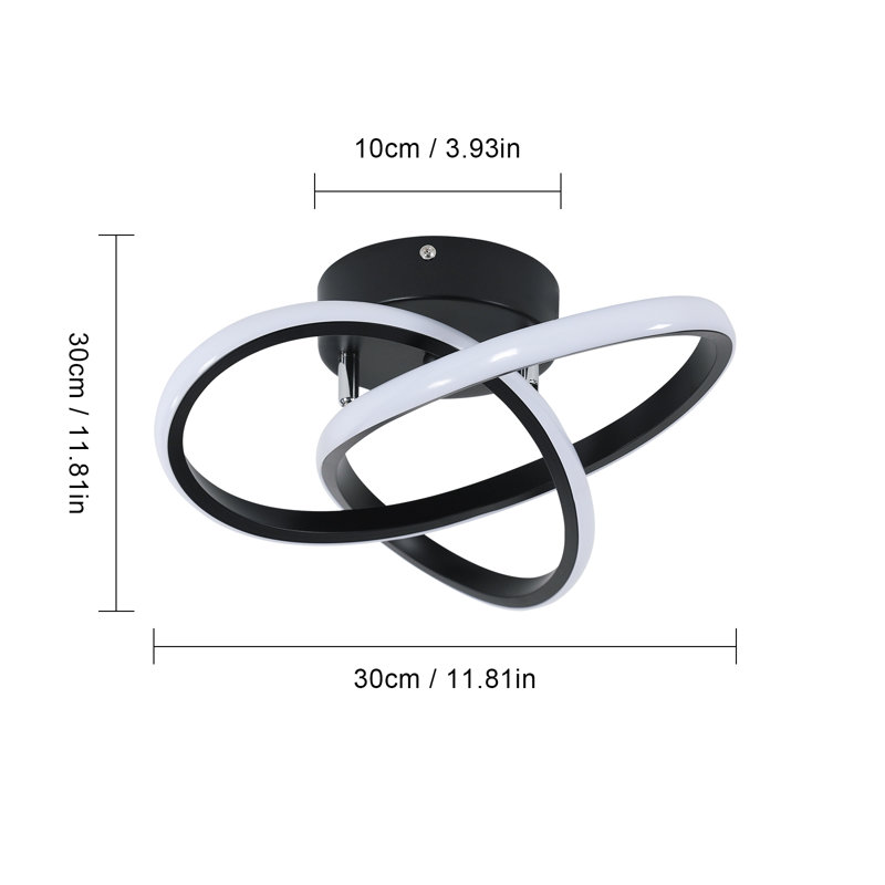 Aziria 3-Light LED Flush Mount Ceiling Light, Black, 11cm H x 30cm W x 30cm D, White Light (6500K)